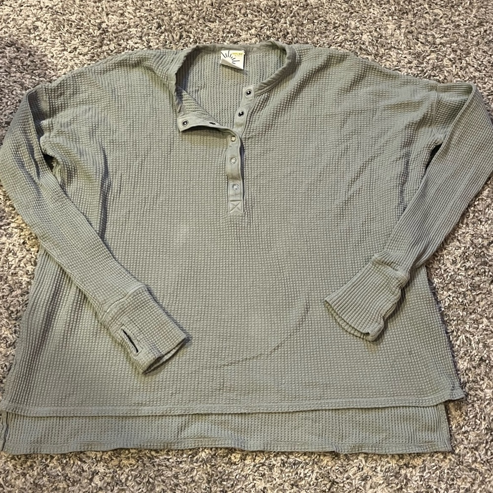 Green Aerie Waffle Knit Henley Shirt